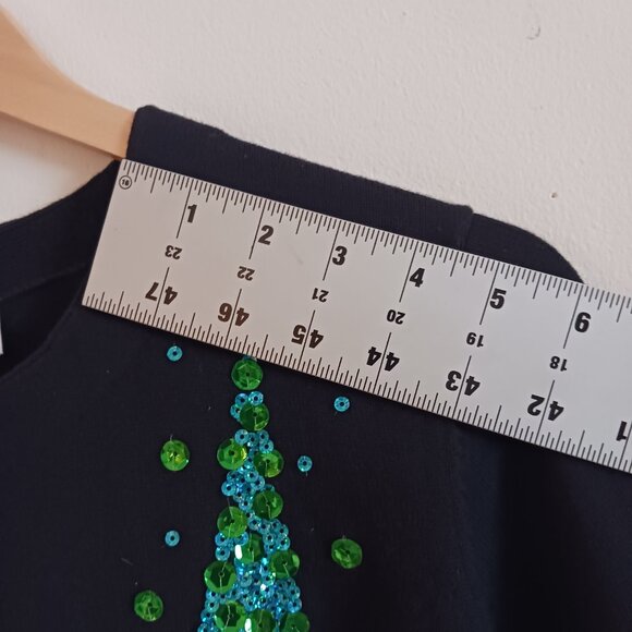 Quaker Factory NWOT Black Christmas Cardigan W/ Multi Color Sequins, Size Med. - Picture 13 of 16